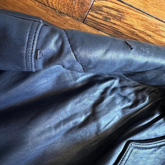 Vintage 80s/90s Monarch New Zealand Tailored Women Dark Blue Real Leather Coat - Picture 5 of 8